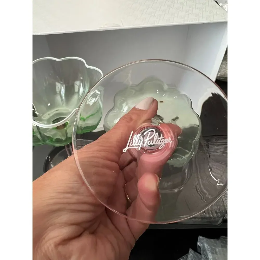 NIB Lilly Pulitzer Coupe Glass Set of 2 – Jade Lime & Pink Muse Two-Tone Ombre